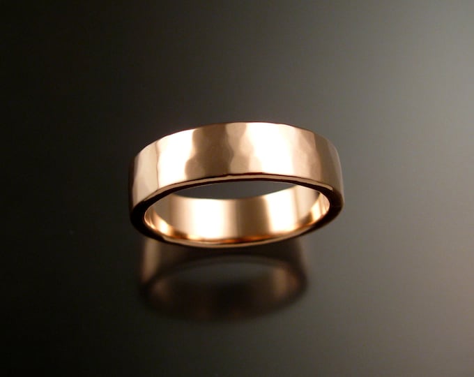 Rose Gold 2x6mm rectangular 14k Lightly hammered Mans Wedding band Handmade in your size Grooms ring