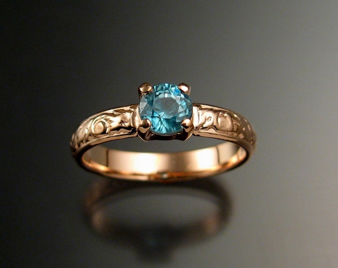 Blue Zircon Wedding ring 14k Rose Gold blue Diamond substitute Victorian style ring made to order in your size