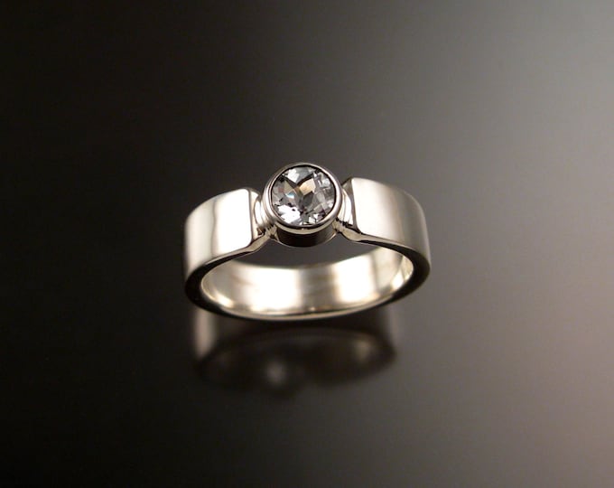 White Topaz Sterling Silver heavy band Natural stone ring made to order in your size Diamond substitute conflict free