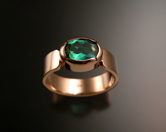 Paraiba Tourmaline 14k Rose Gold ring Mint green Tourmaline Pink gold wide band 8x10 mm Stone size 8 1/2