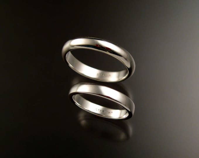 Sterling Silver Half Round Wedding bands His and Hers two ring set made in your size
