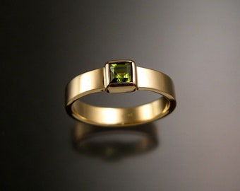 Peridot ring handmade to order in your size 14k yellow Gold square stone bezel set ring