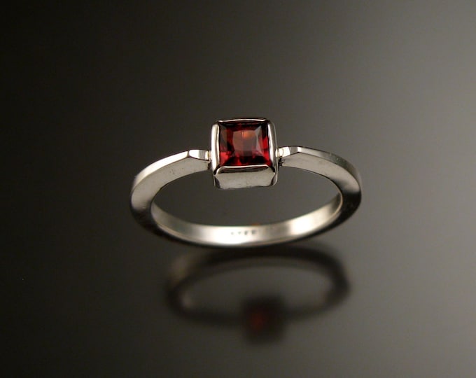 Garnet square stone stackable ring Sterling Silver ring made to order in your size