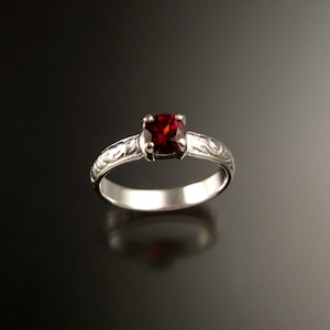 Garnet Victorian Wedding ring 14k White Gold Ruby substitute engagement ring made to order in your size