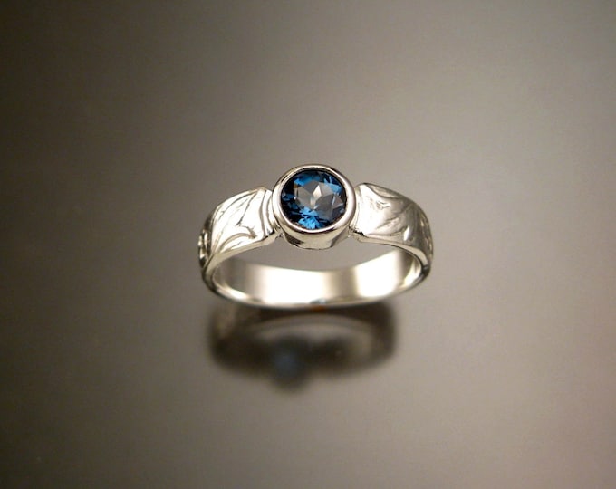 London Blue Topaz Sterling Silver Victorian flower and vine pattern bezel set ring made to order in your size