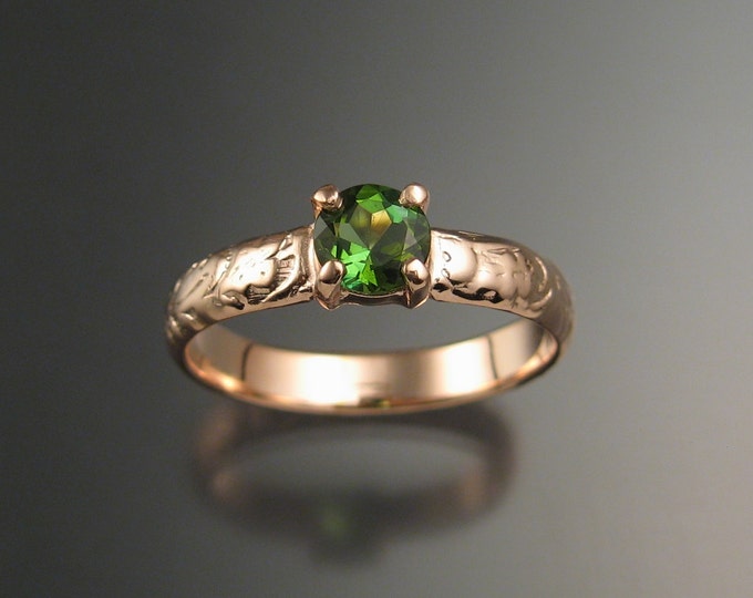 Green Tourmaline Wedding ring 14k rose Gold Emerald substitute ring made to order in your size