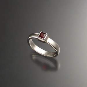 Garnet ring Square stone Sterling Silver ring made to order in your size