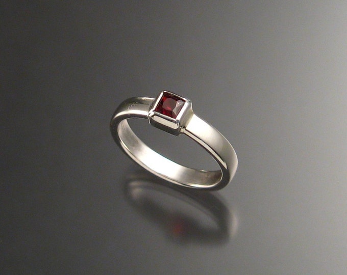 Garnet ring Square stone Sterling Silver ring made to order in your size