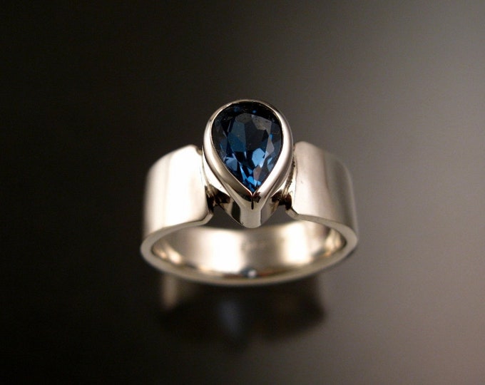 London Blue Topaz Pear ring sterling silver Sapphire substitute ring made to order in your size