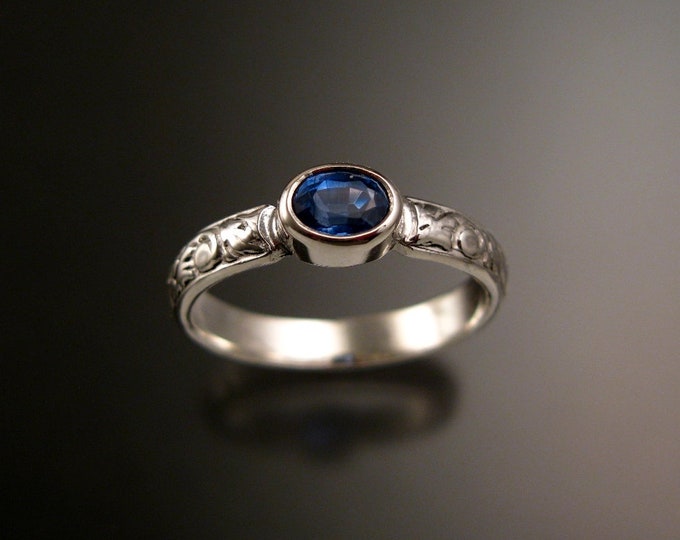 Kyanite ring 14k White Gold Sapphire substitute with bezel set stone made to order in your size