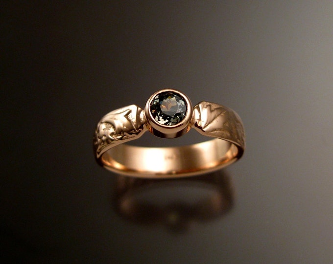 Garnet Green Demantoid ring 14k Rose Gold Victorian bezel set Green Diamond substitute size 7 1/4