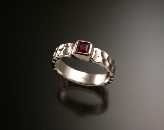 Garnet square Moonscape ring handcrafted in Sterling Silver made to order in your size