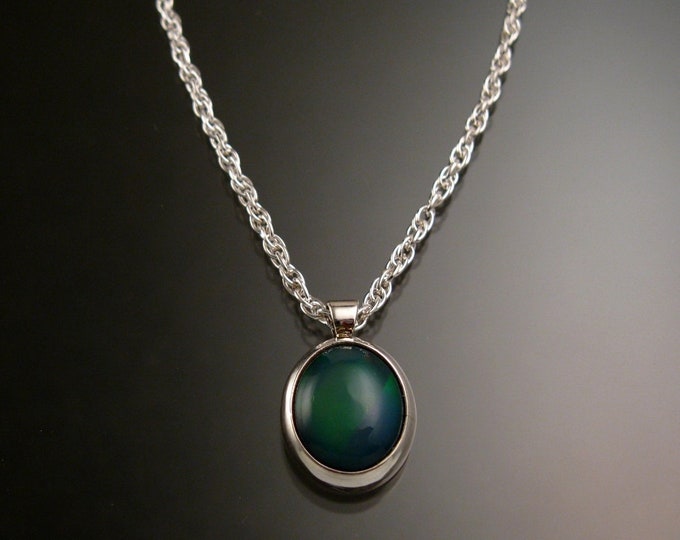 Blue-green Ethiopian Opal necklace Sterling Silver large stone Natural solid Opal
