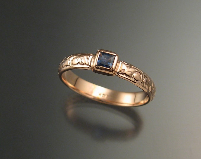 Sapphire Square cut Cornflower blue Natural Sapphire Wedding ring 14k Rose Gold Victorian bezel set ring made to order in your size