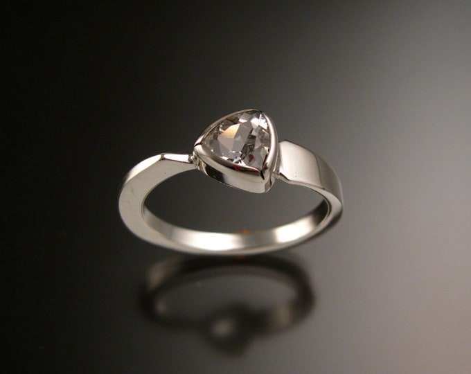 White Topaz triangle ring 14k White Gold bezel set Stone Asymmetrical setting made to order in your Size