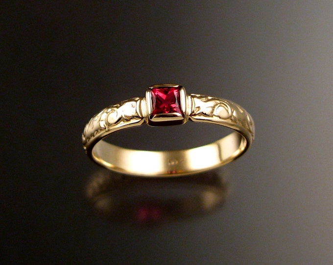 Spinel Wedding ring 14k Yellow Gold Victorian bezel set Natural square cut Ruby Red stone ring made to order in your size