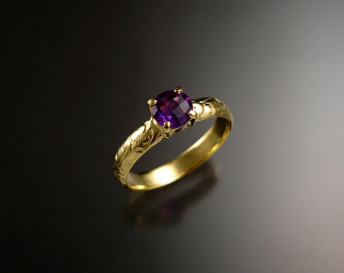 Amethyst Wedding ring 14k Green Gold Victorian floral pattern ring made to order in your size