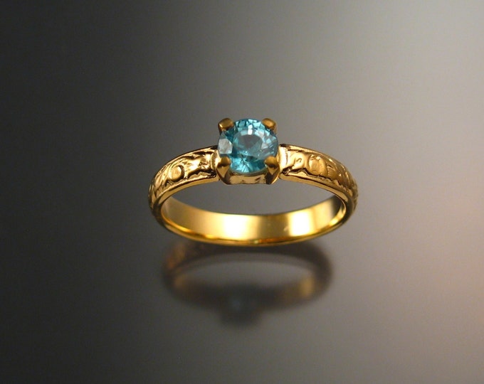 Blue Zircon Wedding ring 14k Yellow Gold blue Diamond substitute ring made to order in your size