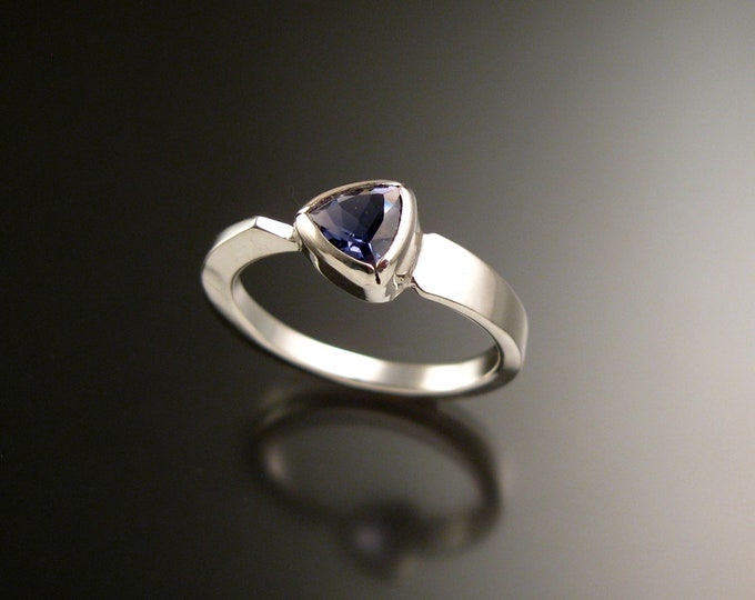 Iolite triangle ring Sterling Silver bezel set Stone Asymmetrical setting made to order in your Size