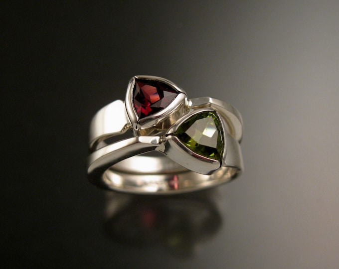 Stackable Mothers Birthstone ring set of Two asymmetrical Sterling silver Trianglular stone rings made to order in your size
