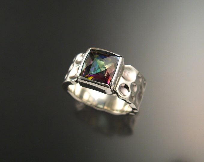 Mystic Topaz Moonscape Ring Sterling Silver Checkerboard cut square stone made to order in your Size