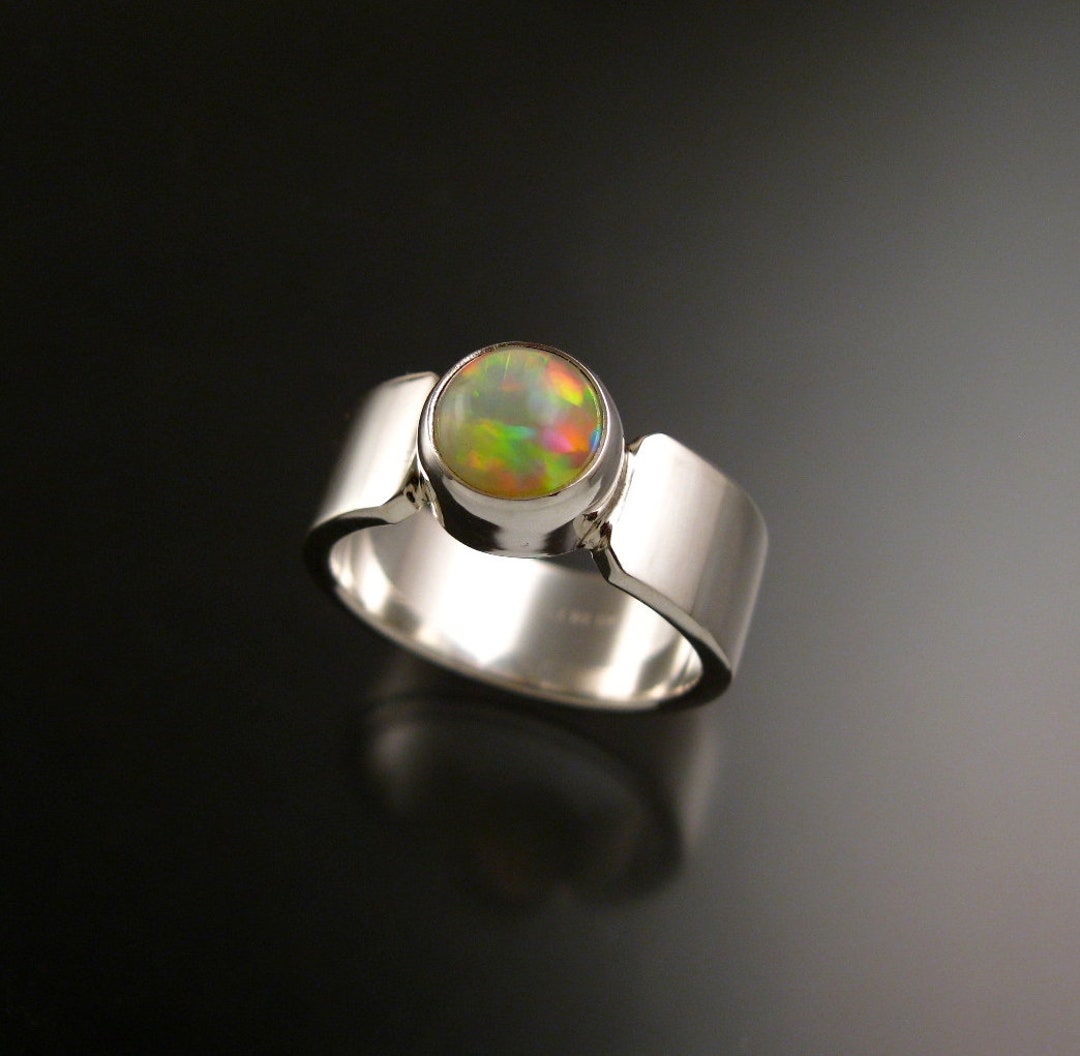 Opal Ring With 8mm Wide Sturdy Rectangular Smooth Band - Etsy