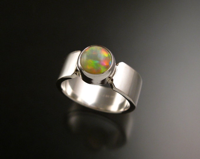 Opal Ring with 8mm wide Sturdy rectangular smooth band handmade in your size
