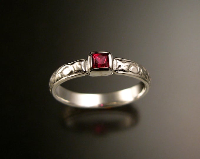 Spinel Wedding ring 14k white Gold Victorian bezel set Natural square cut ring made to order in your size