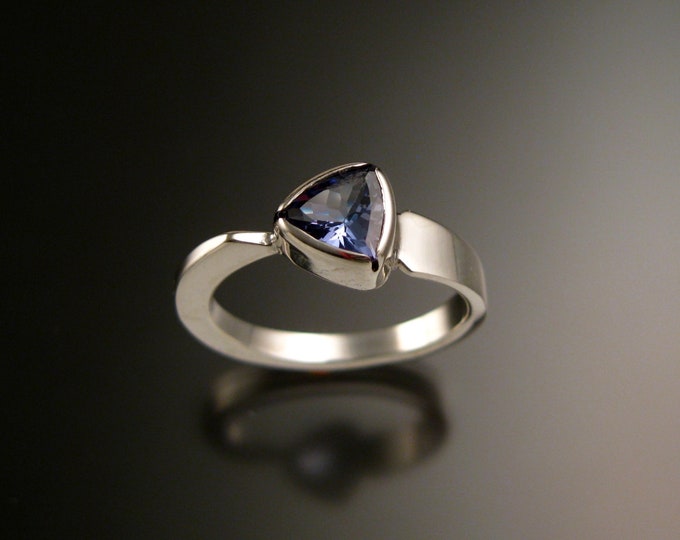 Tanzanite triangle ring 14k White Gold bezel set Stone Asymmetrical setting made to order in your Size