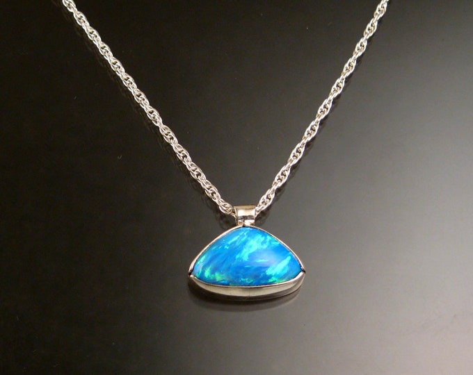 Powder Blue Lab Opal Necklace Sterling Silver