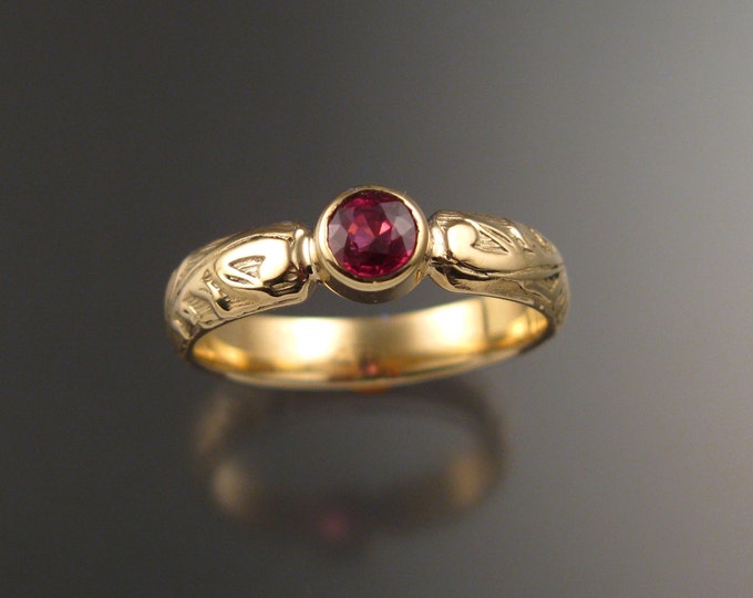 Orange Sapphire Wedding ring 14k Yellow Gold Victorian bezel set Padparadscha Sapphire ring made to order in your size