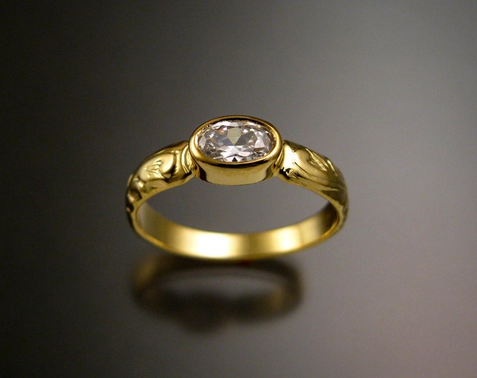 White Cubic Zirconia 4x6mm Oval Wedding ring 14k Green Gold Diamond substitute ring made to order in your size