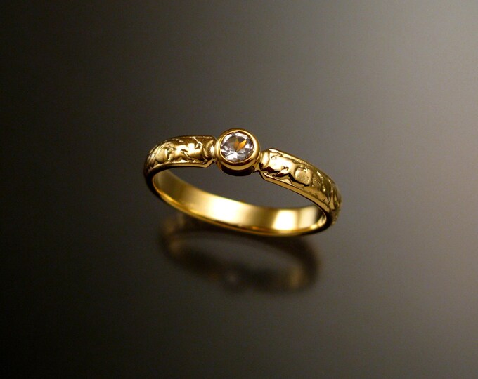 White Sapphire Wedding ring 14k Yellow Gold Victorian bezel set Diamond substitute ring made to order in your size