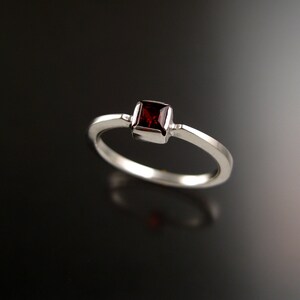 Garnet 4mm square stone ring 14k white Gold ring Made to order in your size Stackable Mothers ring