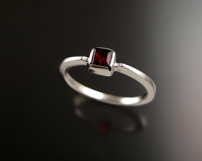 Garnet 4mm square stone ring 14k white Gold ring Made to order in your size Stackable Mothers ring