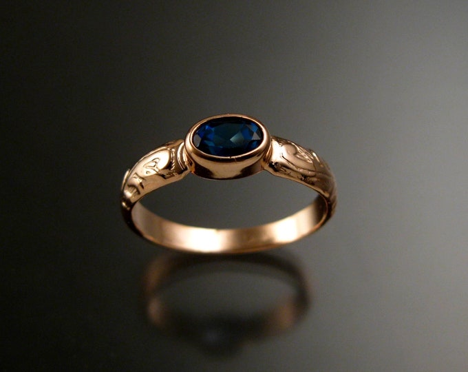 London Blue Topaz 4x6mm Oval Wedding ring 14k Rose Gold Sapphire substitute ring made to order in your size