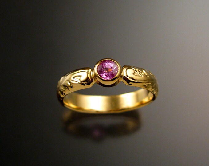 Pink Sapphire Wedding ring 14k Yellow Gold Victorian floral pattern Pink Diamond substitute ring made to order in your size