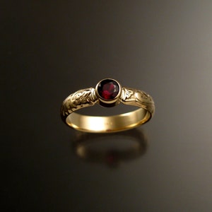 Garnet Wedding ring 14k yellow Gold Victorian bezel set Ruby substitute ring size 7 3/4