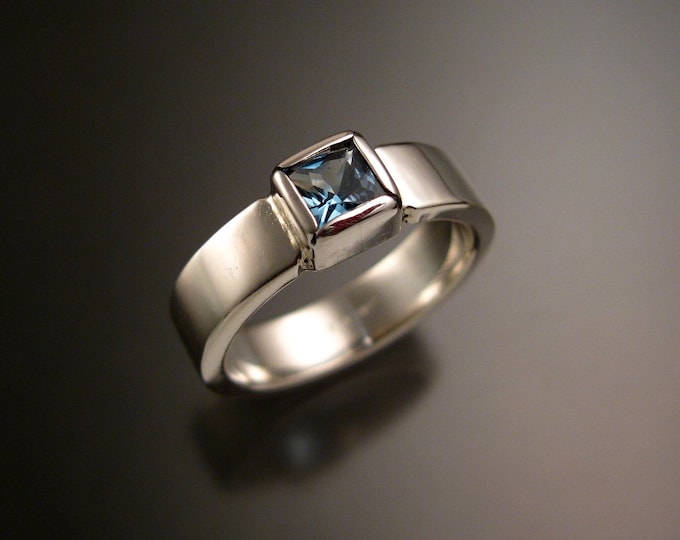 Blue Topaz Ring Sterling silver Made to Order in your size square stone sturdy rectangular band