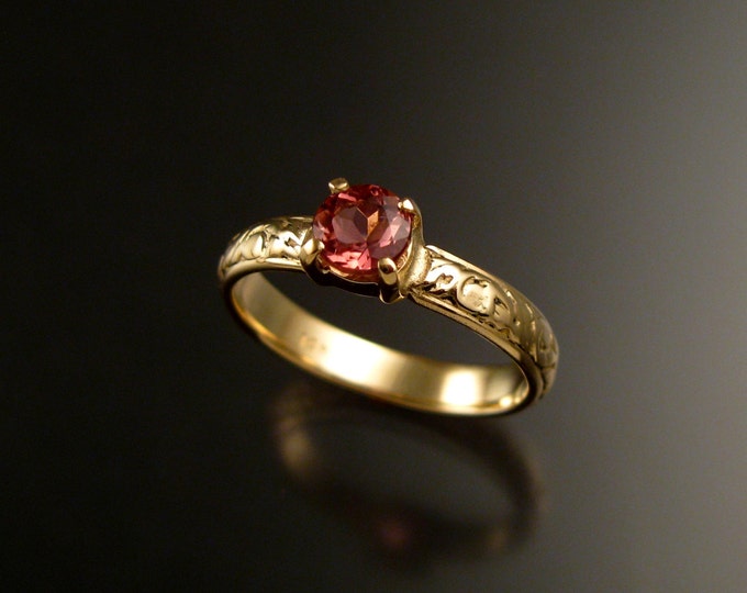 Pink Tourmaline 14k Yellow Gold Victorian floral pattern wedding engagement ring