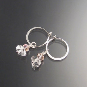 Natural Quartz Crystal Birthstone Hoop Earrings October birthstone pink Hoops in Sterling silver image 1