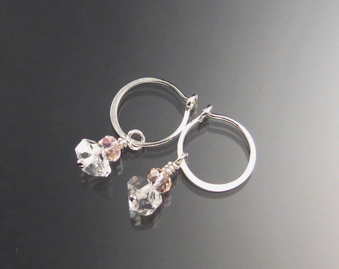 Natural Quartz Crystal Birthstone Hoop Earrings October birthstone pink Hoops in Sterling silver