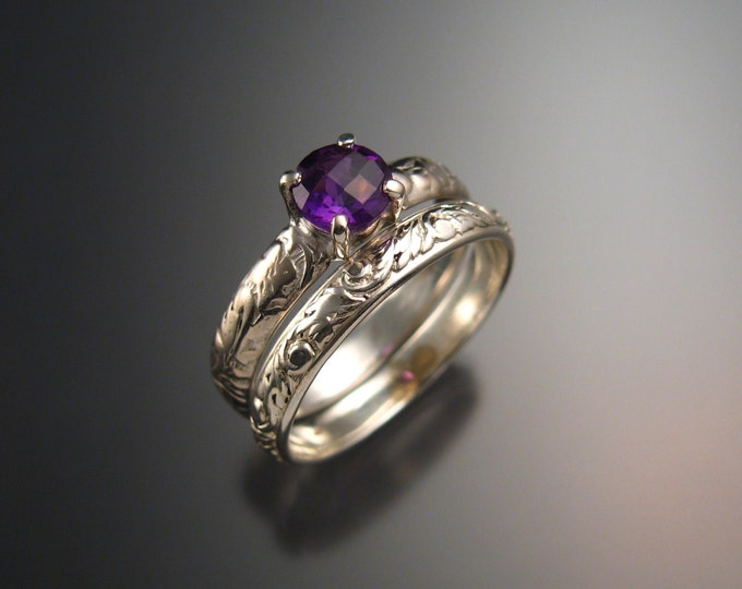 Amethyst Wedding set Sterling Silver ring handmade to order in your size