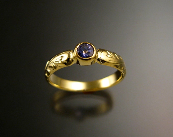 Tanzanite 4mm round Wedding ring 14k Green Gold ring made to order in your size