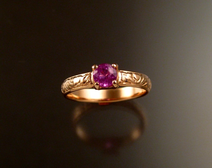 Pink Sapphire 14k rose gold Natural stone pink diamond substitute Victorian Wedding ring made to order in your size