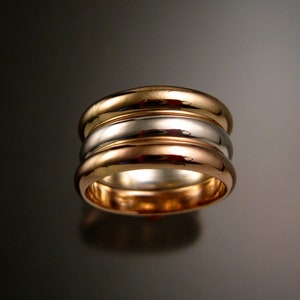 Rose and Yellow Gold Filled and Sterling Silver three ring Band tri-color stacking set Handmade to Order in your size