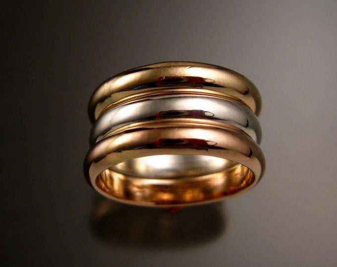 Rose and Yellow Gold Filled and Sterling Silver three ring Band tri-color stacking set Handmade to Order in your size