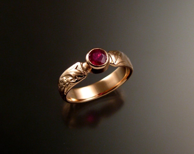 Ruby Rose Gold flower and vine pattern Natural Ruby 14k Pink Gold Victorian wedding ring made to order in your size ring