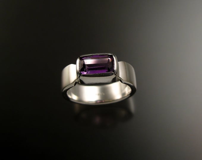 Amethyst ring Sterling silver rectangular cut stone size 7 1/2