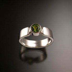 Peridot Sterling Silver handmade heavy rectangular band ring with bezel set stone ring made to order in your size